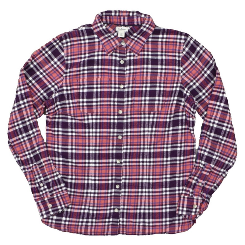 New! L.L. Bean Flannel Casual Shirt Plaid pinkish Purple White SzL